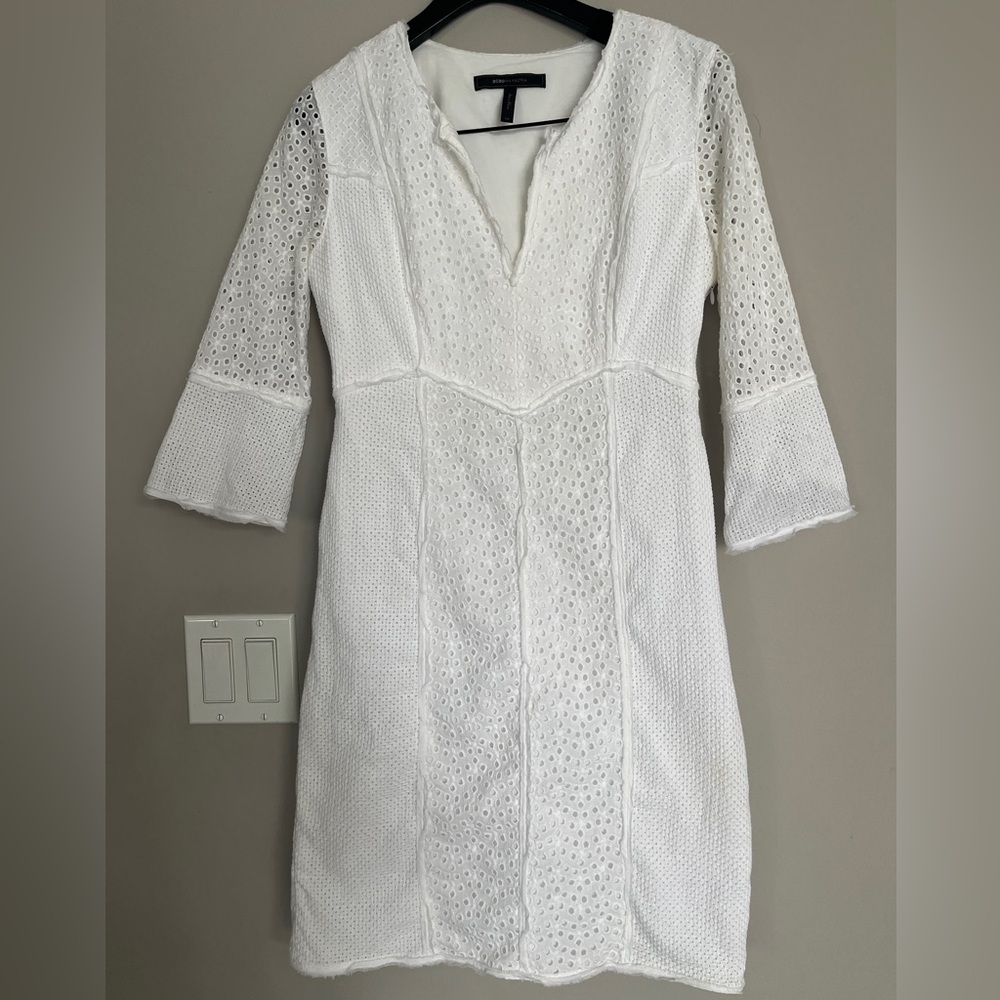 BCBG MaxAzria White Eyelet V-Neck Dress